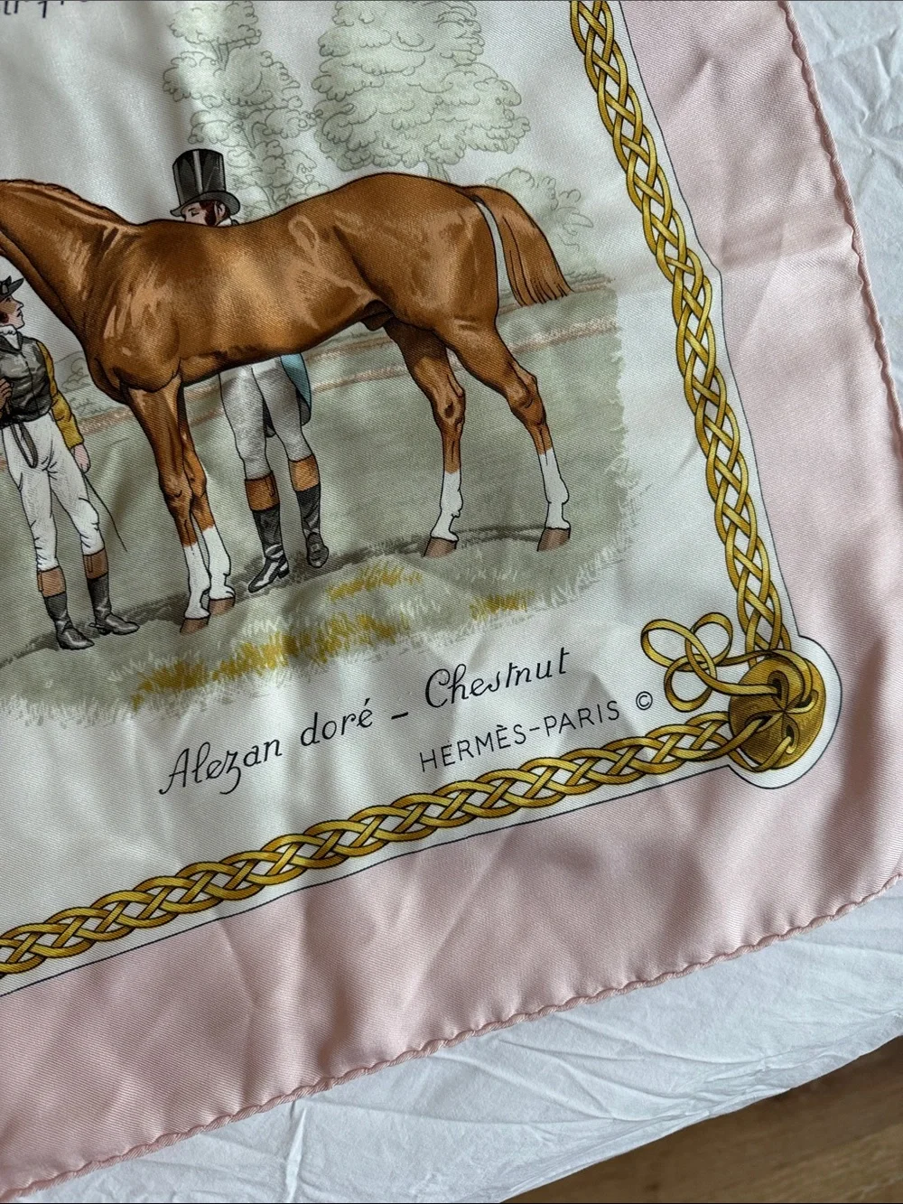 Vintage Hermès Paris 100% Silk Scarf, Les Robes, Equestrian Design in Pink